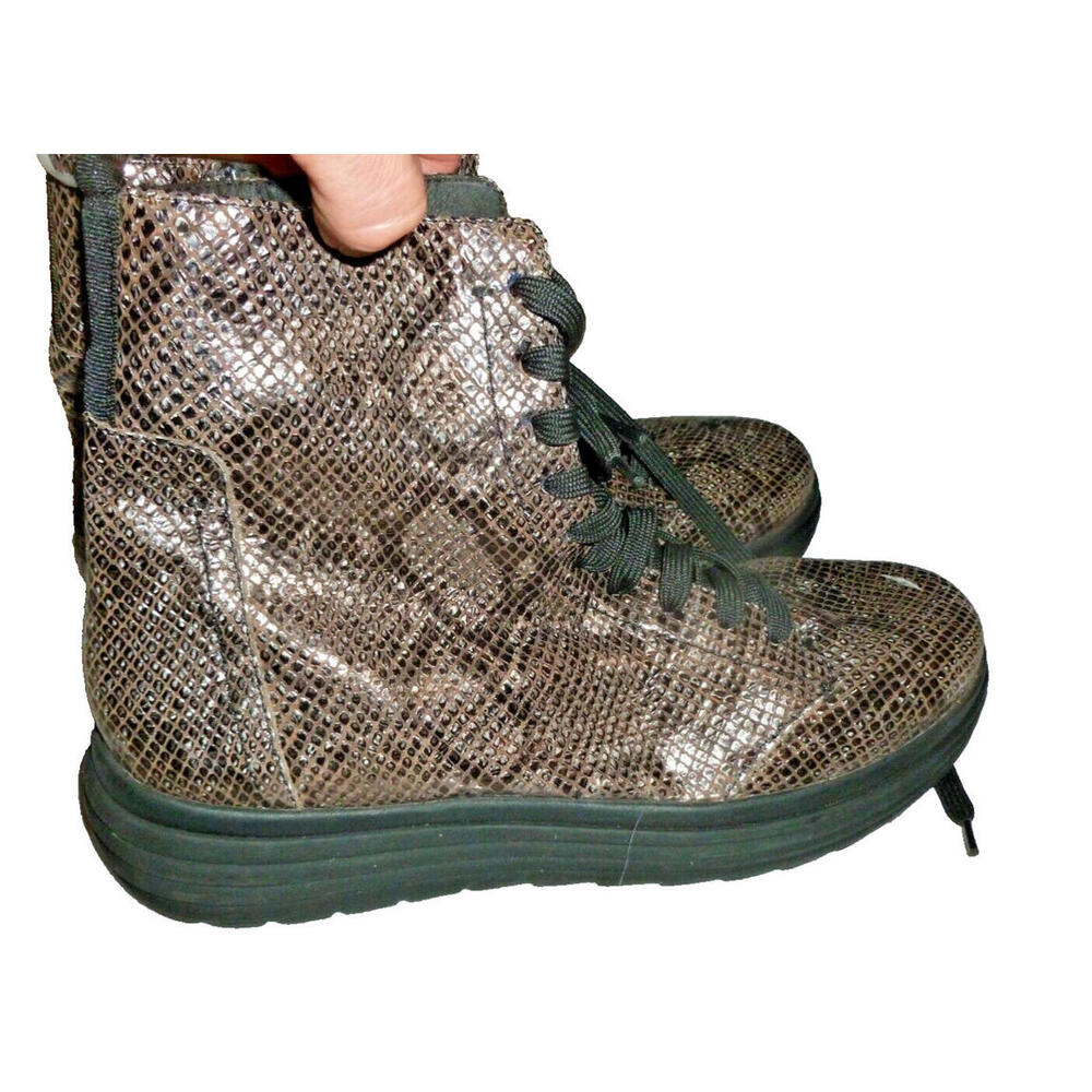 Geox Respira Faux Snakeskin Leather Boots Platform Lace Up Shoes 37 US 6.5 NWOB